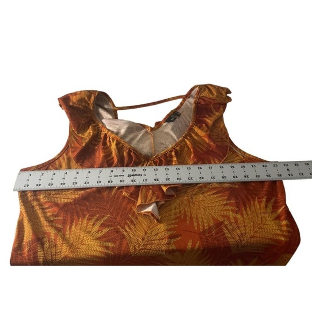 Mlle Gabrielle Womens 3X Orange Tropical Palm Tiered Boho Midi Sundress - Picture 8 of 11